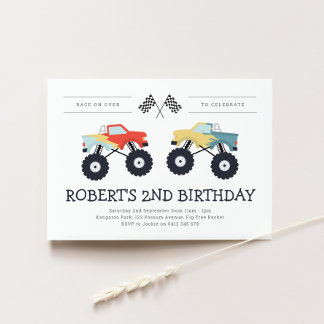 Minimal Monster Truck Birthday Party Invitation