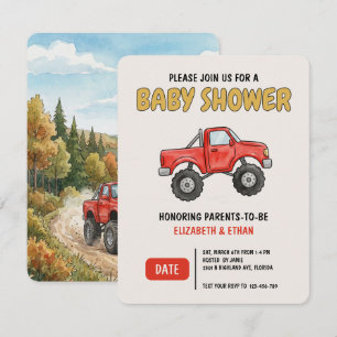 Minimal Monster Truck Red Baby Shower Invitation