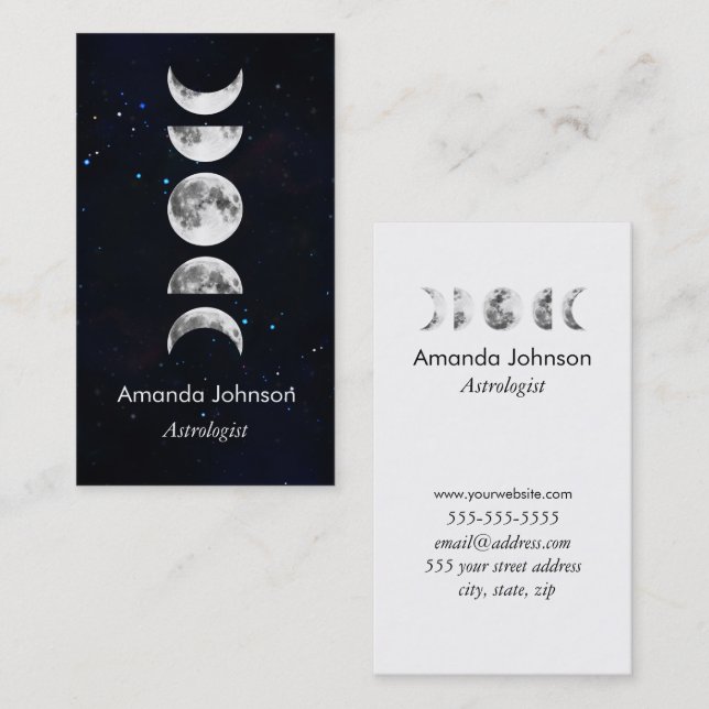 Minimal Moon Phases Astrology Yoga Holistic Healer Business Card (Front/Back)