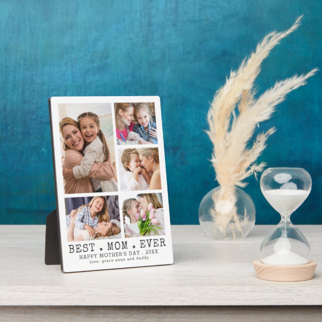 Minimal Mothers Day BEST MOM EVER Photo Collage Plaque (Side)