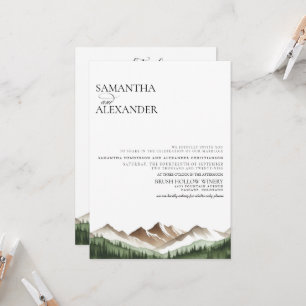 Minimal Mountain QR Code and Details Wedding Invitation