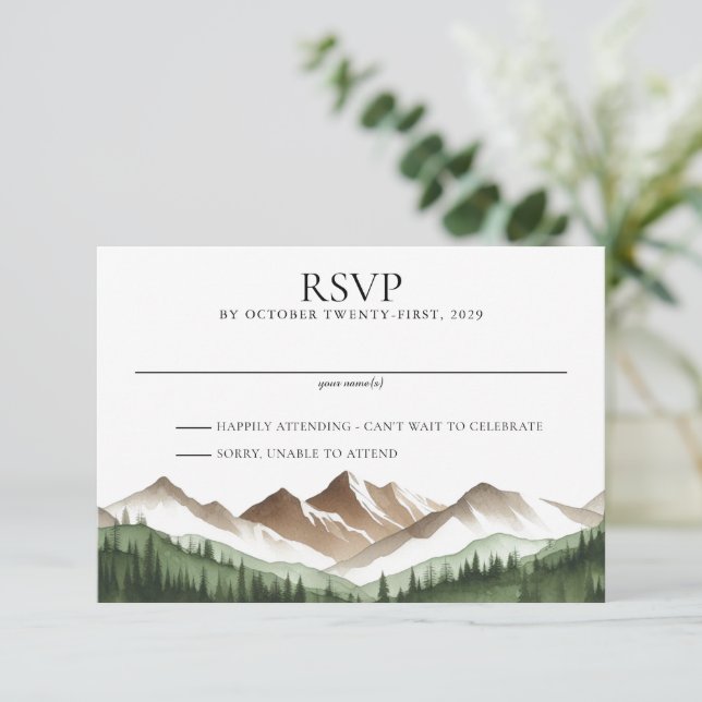 Minimal Mountains Wedding RSVP Card (Standing Front)