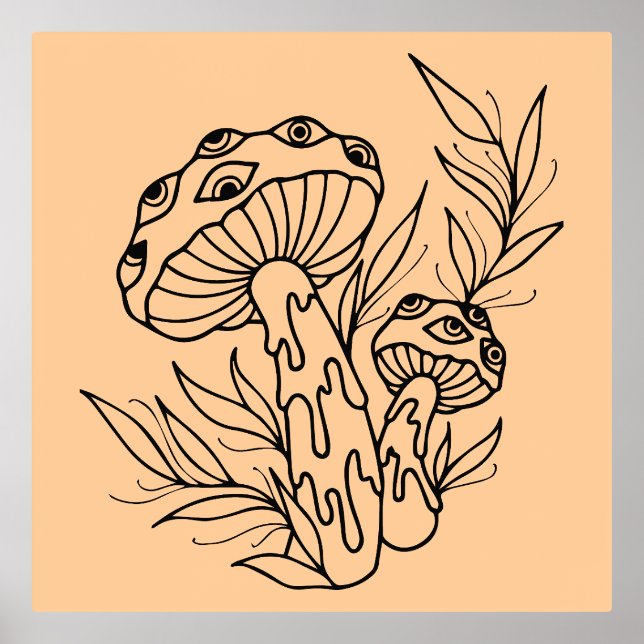 Minimal Mushroom Line Art Foil Prints (Front)