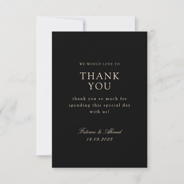Minimal Muslim Black Wedding Thank You Card (Front)
