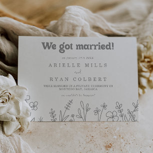 Minimal Muted Grey Wildflower Elopement Announcement