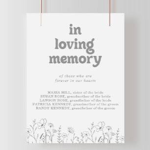 Minimal Muted Grey Wildflower In Loving Memory Poster