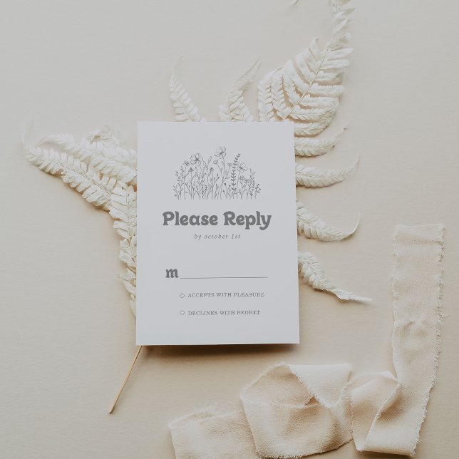 Minimal Muted Grey Wildflower RSVP Card (Creator Uploaded)