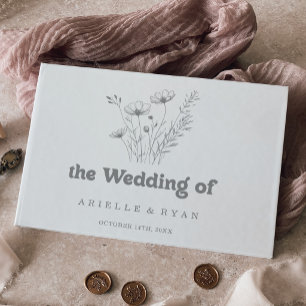 Minimal Muted Grey Wildflower Wedding Guest Book