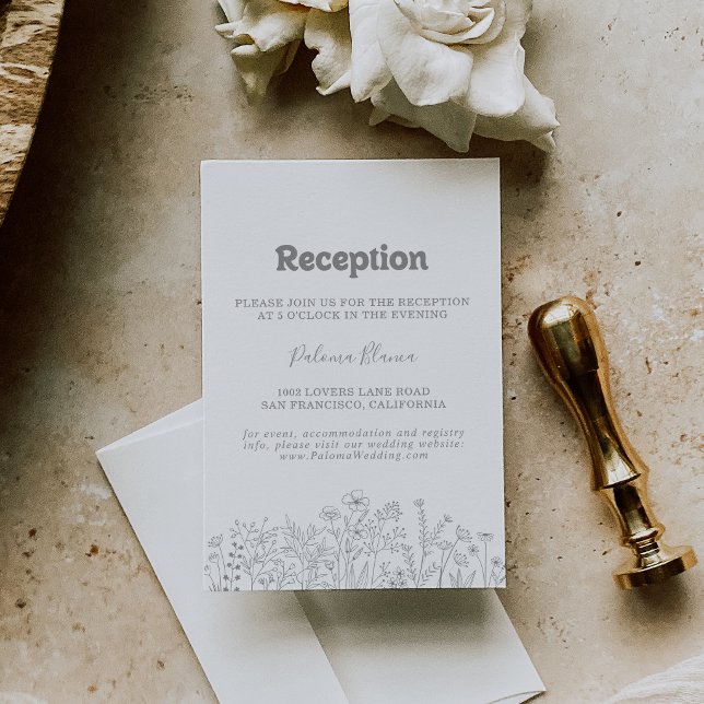 Minimal Muted Grey Wildflower Wedding Reception Enclosure Card (Creator Uploaded)