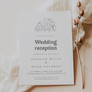 Minimal Muted Grey Wildflower Wedding Reception Invitation