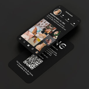 Minimal Nail Tech Manicurist IG Black Monogram Business Card