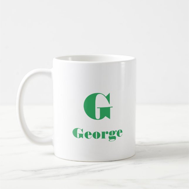 Minimal Name Initial Letter Solid Colour green Coffee Mug (Left)