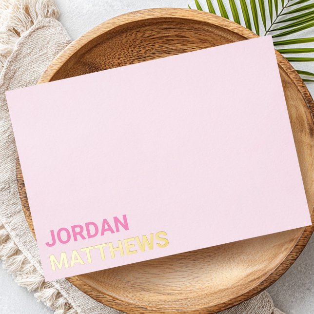 Minimal name silver gold real foil pink note card (Minimal name silver gold real foil pink note card)