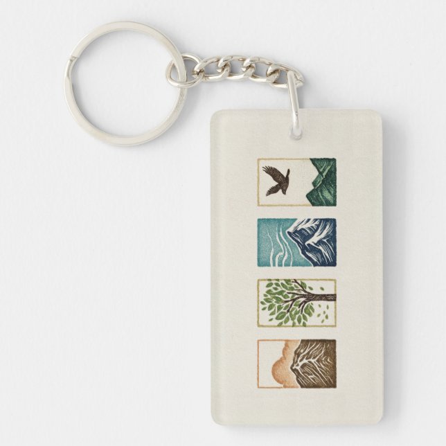 Minimal Nature Set – Mountain & Tree Art Key Ring (Front)