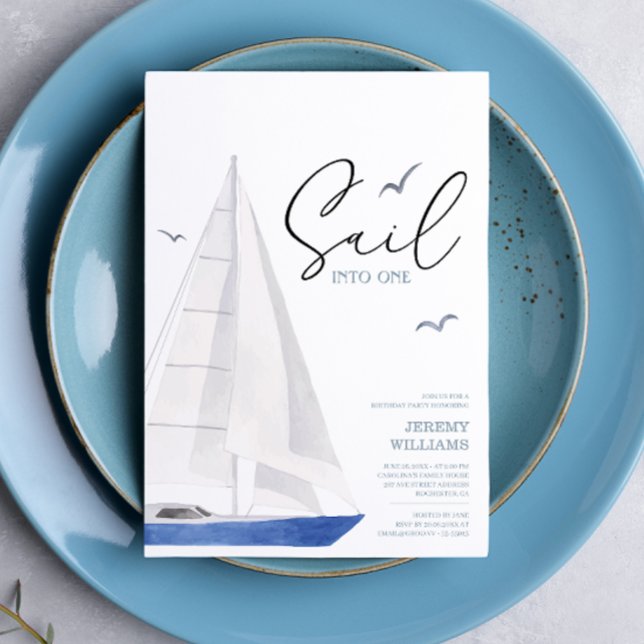 Minimal Nautical Sailboat Ahoy Birthday Party  Invitation (Creator Uploaded)