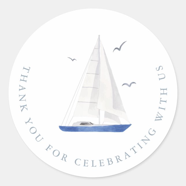 Minimal Nautical Sailboat Baby Shower Ahoy Boy's Classic Round Sticker (Front)