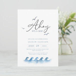 Minimal Nautical Sailboat Baby Shower Ahoy Boy's  Invitation