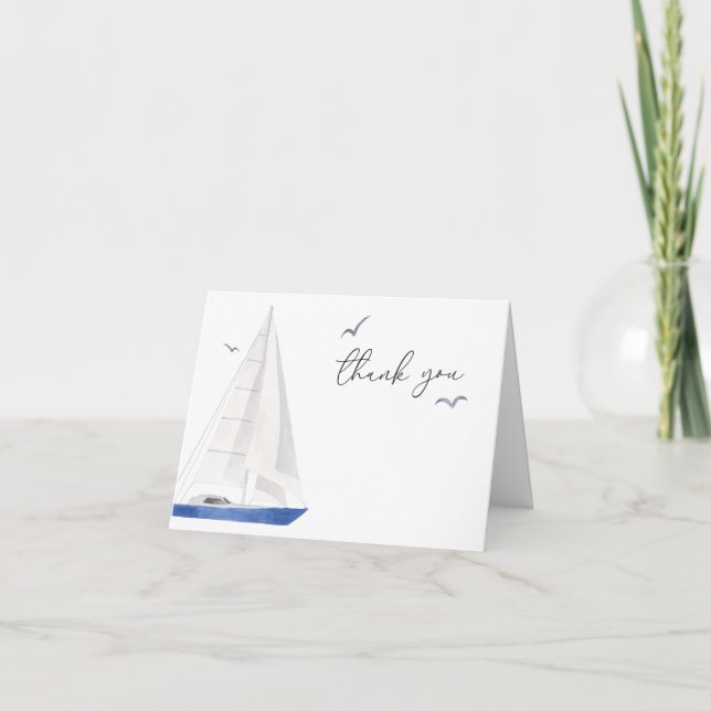 Minimal Nautical Sailboat Baby Shower Ahoy Boy's  Thank You Card (Front)