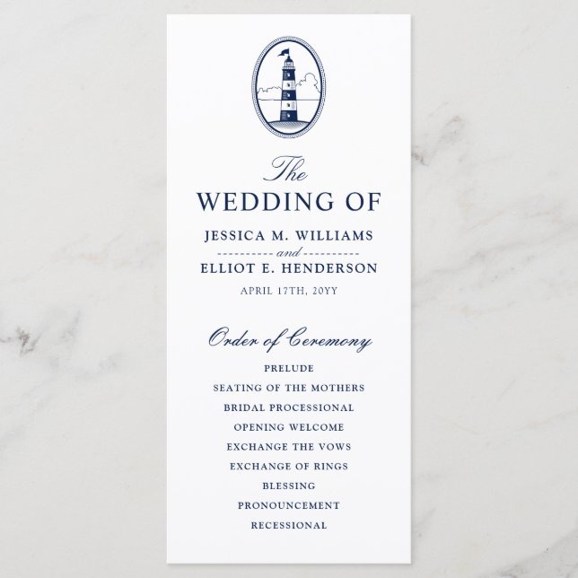Minimal Nautical Wedding Program Lighthouse (Front)