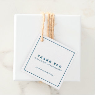 Minimal navy and white square wedding thank you favour tags