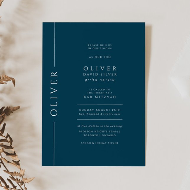 Minimal Navy Blue Bar Mitzvah Typography  Invitation (Creator Uploaded)
