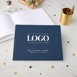 Minimal Navy Blue Business Company Custom Logo Guest Book