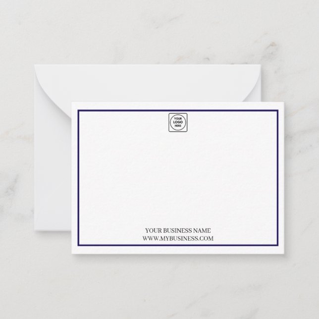 Minimal Navy Blue Business Logo Note Card (Front)