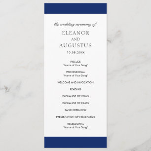 Minimal Navy Blue Classic Simple Elegant Wedding Program