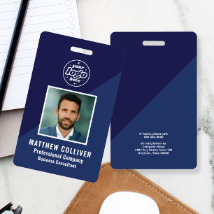 Minimal Navy Blue Corporate Photo ID ID Badge