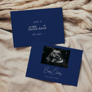 Minimal Navy Blue "Just A Little Note" Pregnancy Announcement