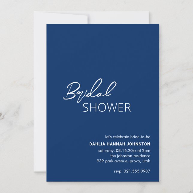 Minimal Navy Blue Modern Bridal Shower Invitation (Front)