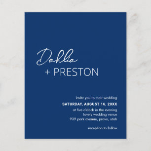 Minimal Navy Blue Modern Budget Wedding Invite Flyer