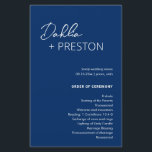 Minimal Navy Blue Modern Wedding Program<br><div class="desc">Modern navy blue wedding program featuring a simple and minimal design with the bride's name in an elegant script and the groom's name in a contemporary sans serif font. Below in the lower right corner are your event details and order of ceremony in a minimalist layout. The back has your...</div>