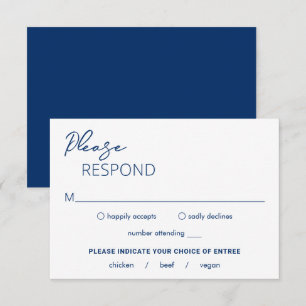 Minimal Navy Blue Modern Wedding RSVP Card