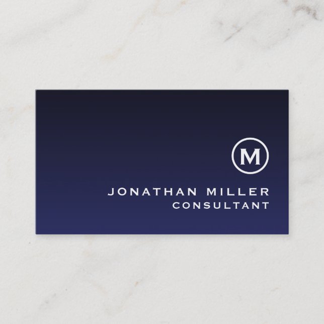 Minimal Navy Blue Monogram Business Card (Front)