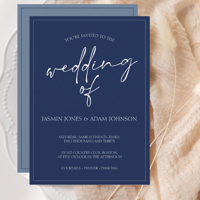 Minimal Navy Blue Script Wedding Invitation (Creator Uploaded)