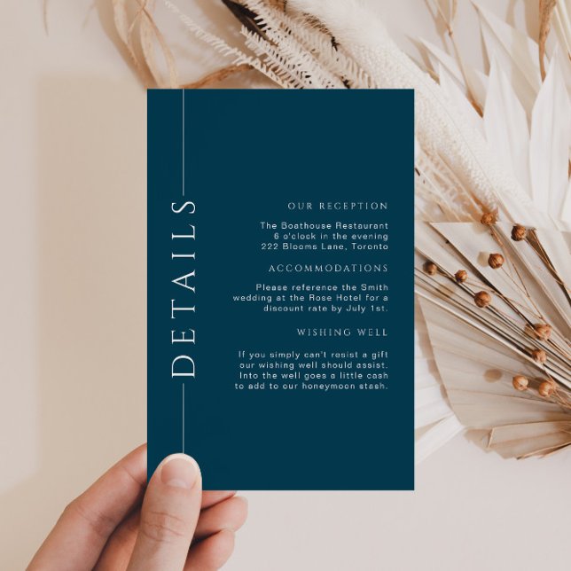 Minimal Navy Blue Wedding Details Insert (Creator Uploaded)