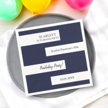 Minimal Navy Blue White Elegant Chic 50th Birthday