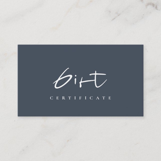 Minimal Navy Blue White Script Gift Certificate (Front)