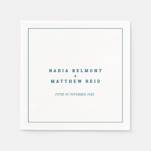 Minimal navy blue white simple outline wedding napkin