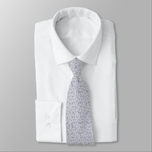 Minimal Navy Botanical Pattern on Light Gray Tie