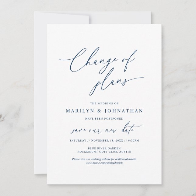 Minimal Navy, Change of plans, wedding postponed Invitation (Front)