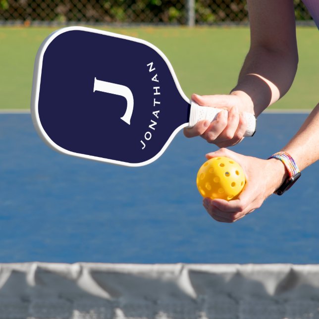 Minimal Navy Classic Monogram Pickleball Paddle (Insitu)