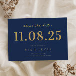 Minimal Navy Gold Chic Wedding Date Non-Photo Save The Date<br><div class="desc">Personalise this minimal chic design wedding save the date with all of your details.</div>