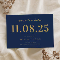 Minimal Navy Gold Chic Wedding Date Non-Photo