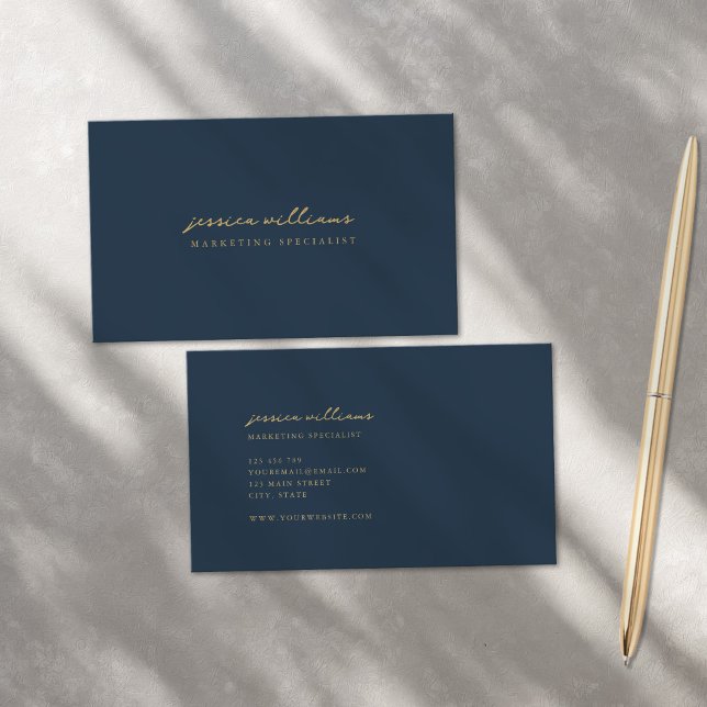 Minimal Navy Gold Script Business Card (Creator Uploaded)