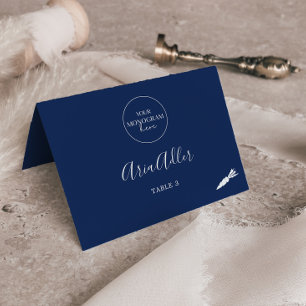 Minimal Navy Monogram Veg Meal Option Place Cards