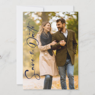 Minimal Navy Photo Wedding Save The Date Card