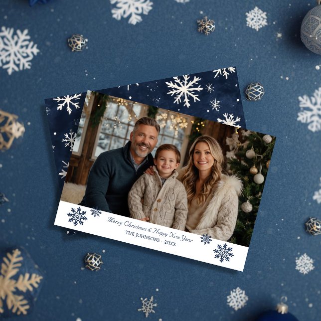 Minimal Navy Snowflake Accent Christmas Photo Holiday Card (Minimal Navy Snowflake Accent Christmas Photo Holiday Card)