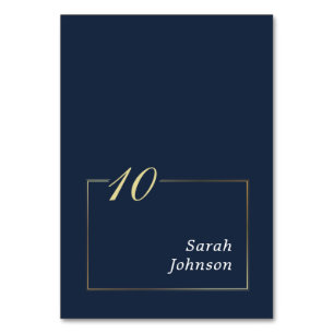 Minimal Navy White Gold Border Elegant Script Table Number
